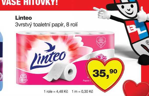 Linteo 3vrstvý toaletní papír, 8 rolí