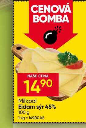 Milkpol Eidam sýr 45% 100 g