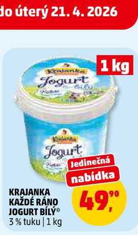 KRAJANKA KAŽDÉ RÁNO JOGURT BÍLÝ 3% tuku, 1 kg