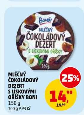 MLÉČNÝ ČOKOLÁDOVÝ DEZERT S LÍSKOVÝMI OŘÍŠKY BONI, 150 g