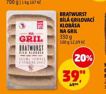 BRATWURST BÍLÁ GRILOVACÍ KLOBÁSA NA GRIL, 330 g