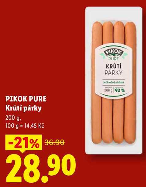 PIKOK PURE Krůtí párky, 200 g