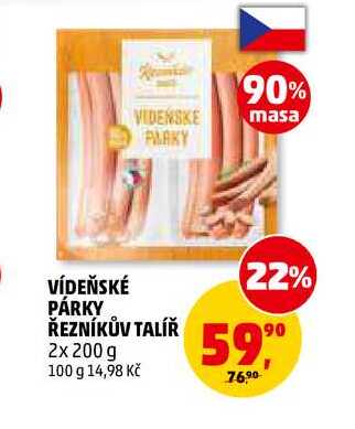 VÍDEŇSKÉ PÁRKY ŘEZNÍKŮV TALÍŘ, 2x 200 g 
