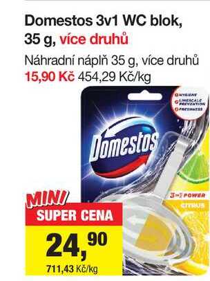Domestos 3v1 WC blok, 35 g Šlak