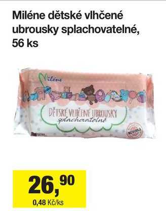 Miléne dětské vlhčené ubrousky splachovatelné, 56 ks Šlak