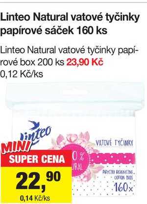 Linteo Natural vatové tyčinky papírové sáček 160 ks Šlak