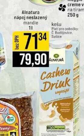 Alnatura nápoj neslazený mandle 1l