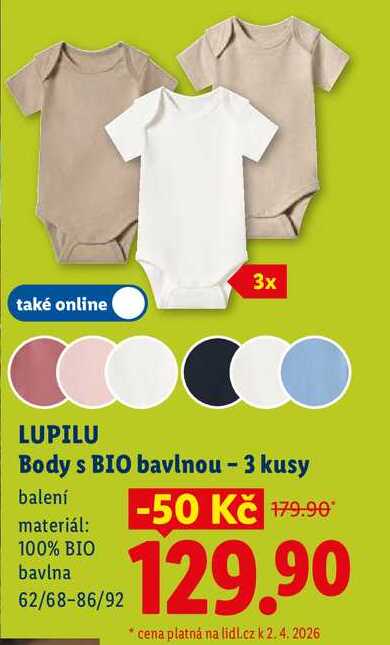 LUPILU Body s BIO bavlnou - 3 kusy Lidl