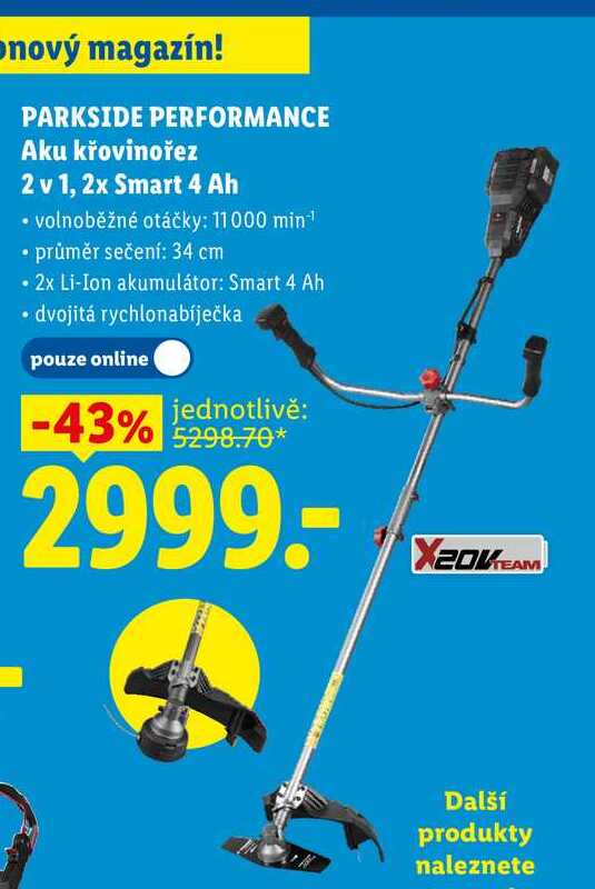 PARKSIDE PERFORMANCE Aku křovinořez 2 v 1, 2x Smart 4 Ah