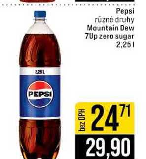 Pepsi různé druhy Mountain Dew 7Up zero sugar 2,25l