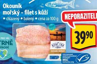 Okouník mořský - filet s kůží,  cena za 100 g 