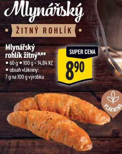 Mlynářský rohlík žitný, 60 g