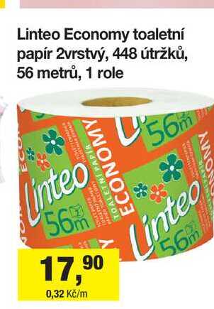 Linteo Economy toaletní papír 2vrstvý, 448 útržků, 56 metrů, 1 role Šlak