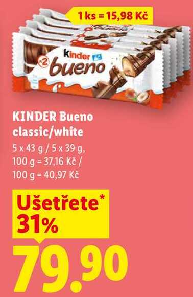 KINDER Bueno classic/white, 5x 43 g/5x 39 g