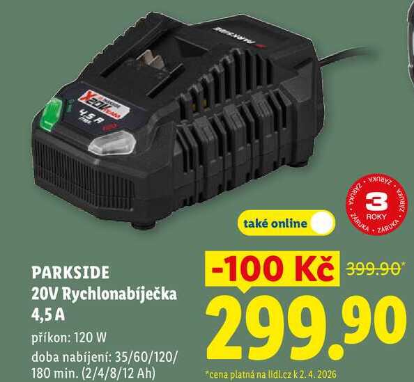 PARKSIDE 20V Rychlonabíječka 4,5 A