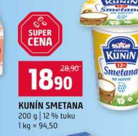 KUNÍN SMETANA 200 g 12% tuku  v akci