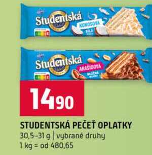 STUDENTSKÁ PEČEŤ OPLATKY 30,5-31 g vybrané druhy 