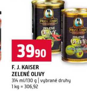 F. J. KAISER ZELENÉ OLIVY 314 ml/130 g vybrané druhy 