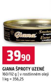 GIANA ŠPROTY UZENÉ 160/112 g v rostlinném oleji 