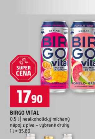 BIRGO VITAL 0,5l nealkoholický míchaný nápoj z piva vybrané druhy 
