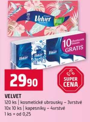 Velvet 120 ks kosmetické ubrousky 3vrstvé 10x 10 ks kapesníky 4vrstvé Terno