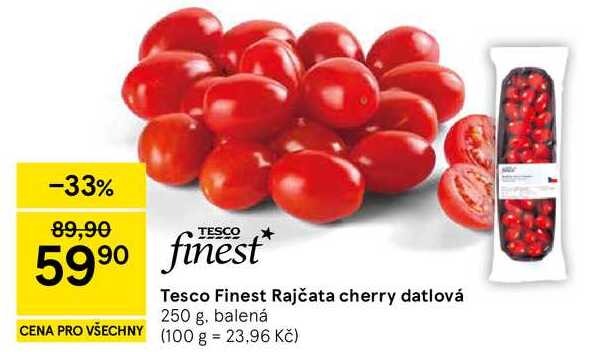 Tesco Finest Rajčata cherry datlová, 250 g, balená