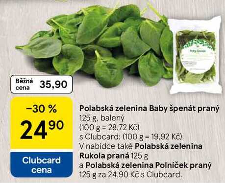 Polabská zelenina Baby špenát praný, 125 g, balený