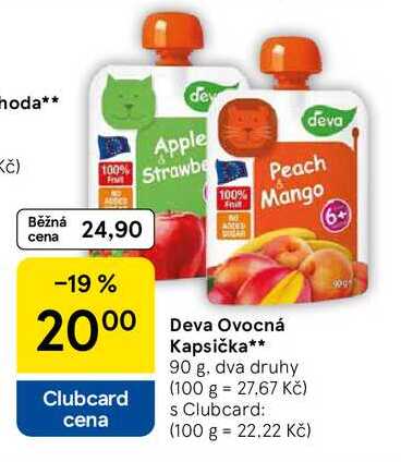 Deva Ovocná Kapsička, 90 g, dva druhy Tesco