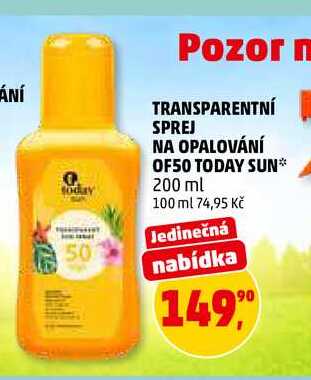 TRANSPARENTNÍ SPREJ NA OPALOVÁNÍ OF50 TODAY SUN, 200 ml Penny Market