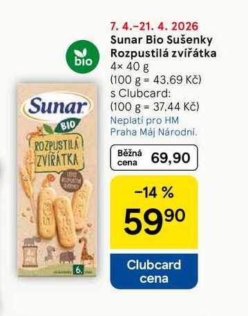 Sunar Bio Sušenky Rozpustilá zvířátka, 4× 40 g Tesco
