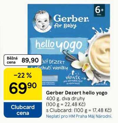 Gerber Dezert hello yogo, 400 g, dva druhy Tesco