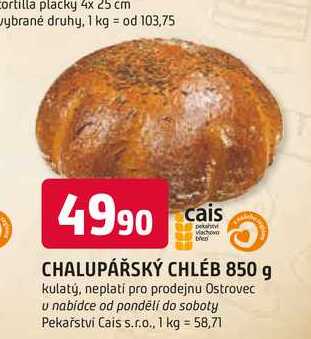 CHALUPÁŘSKÝ CHLÉB 850 g kulatý