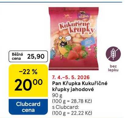 Pan Křupka Kukuřičné křupky jahodové, 90 g 
