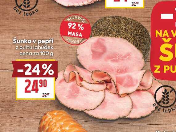 Šunka v pepři z pultu lahůdek cena za 100 g