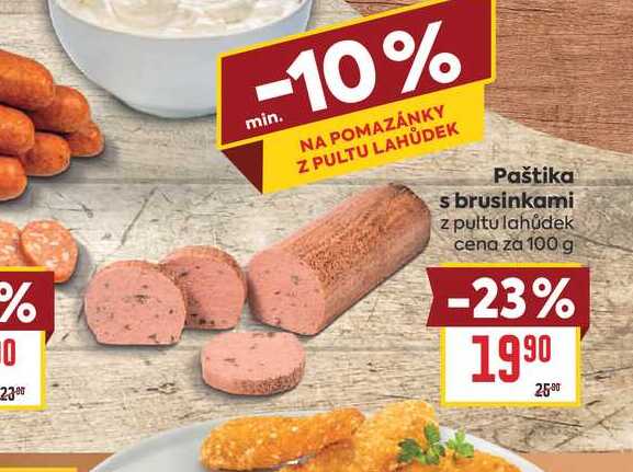 Paštika s brusinkami z pultu lahůdek cena za 100 g 