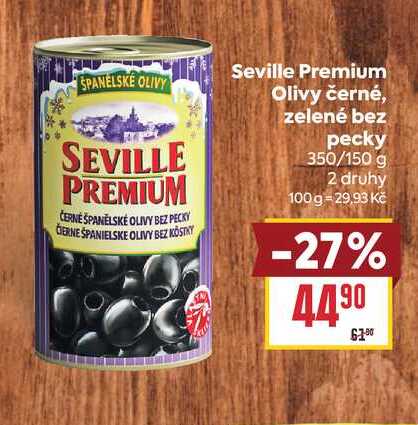 Seville Premium Olivy černé, zelené bez pecky 350/150 g