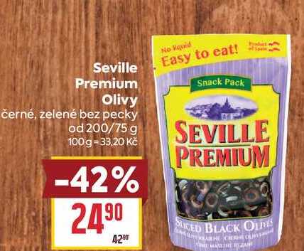 Seville Premium Olivy černé, zelené bez pecky od 200/75 g 