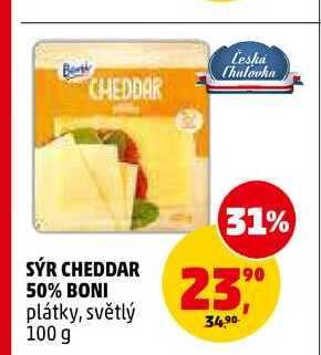 SÝR CHEDDAR 50% BONI, 100 g 
