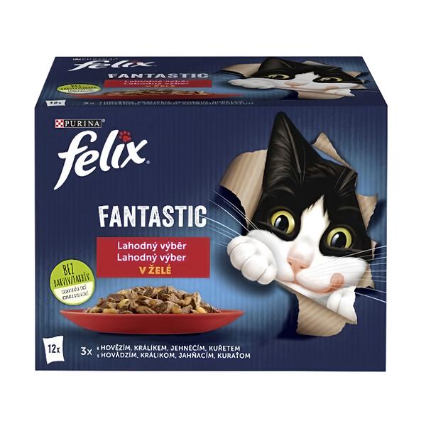 Felix Fantastic kapsičky pro kočky kuře, hovězí, králík, jehněčí v želé 12x85g