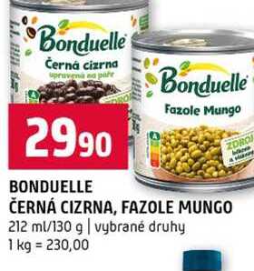 BONDUELLE ČERNÁ CIZRNA, FAZOLE MUNGO 212 ml/130 g vybrané druhy 
