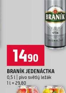 BRANÍK JEDENÁCTKA 0,5l pivo světlý ležák 