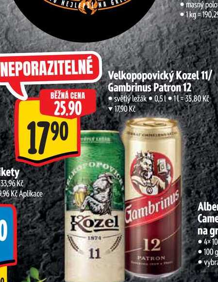   Velkopopovický Kozel 11/ Gambrinus Patron 12 0,5 l