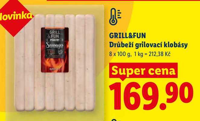 GRILL&FUN Drůbeží grilovací klobásy, 8x 100 g