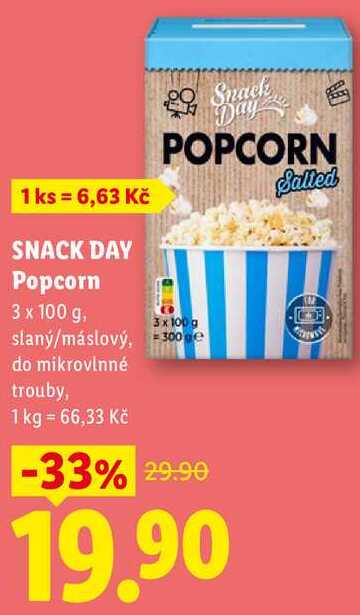 SNACK DAY Popcorn, 3x 100 g