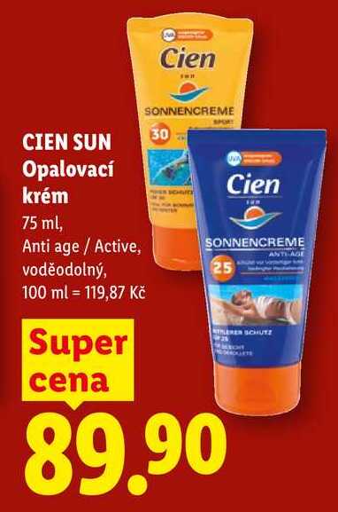 CIEN SUN Opalovací krém, 75 ml Lidl