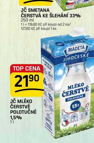 JČ MLÉKO ČERSTVÉ POLOTUČNÉ 1,5% 1l