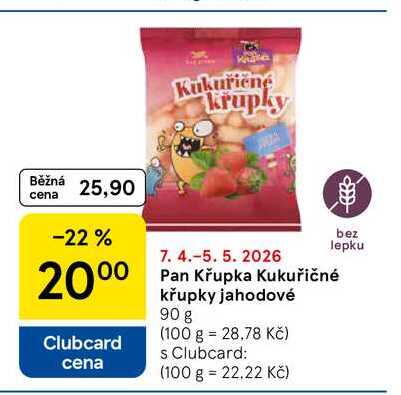 Pan Křupka kukuřičné křupky jahodové, 90 g 