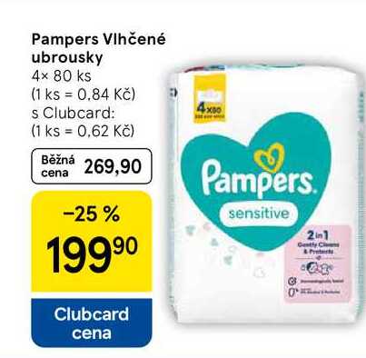Pampers Vlhčené ubrousky, 4× 80 ks Tesco