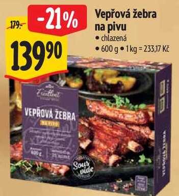 Vepřová žebra na pivu, 600 g