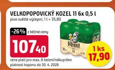VELKOPOPOVICKÝ KOZEL 11 6x 0,5l pivo světlé výčepni
